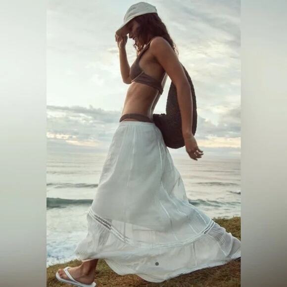 FREE‎ PEOPLE FP ONE MONTANA MAXI SKIRT - IVORY- NWOT-  SZ:L - Picture 2 of 5